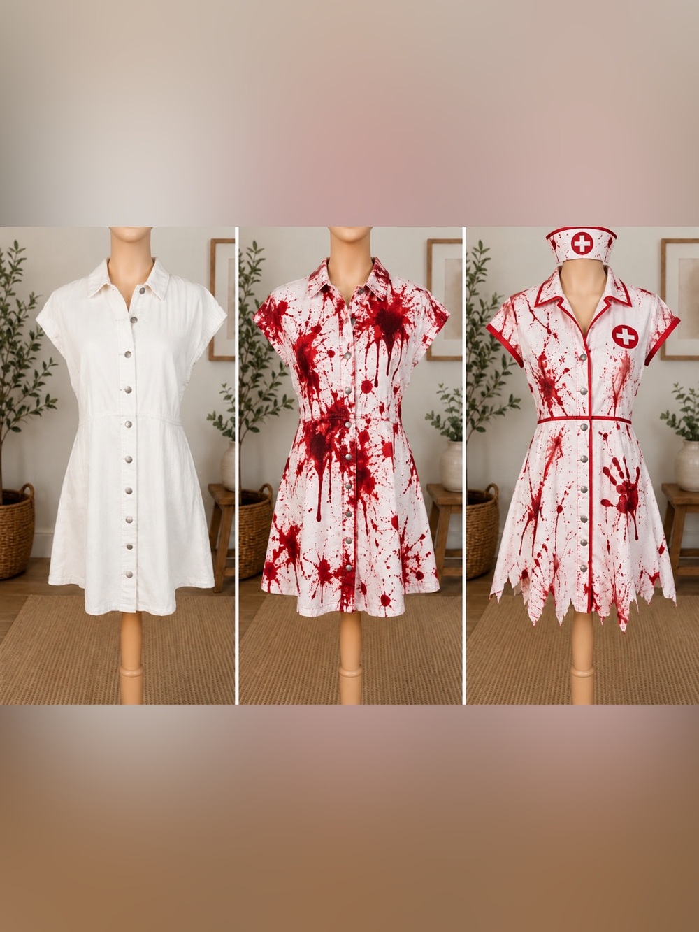 Universal Thread Button Front Mini Dress S Cap Sleeve Cinched Waist Blank Canvas